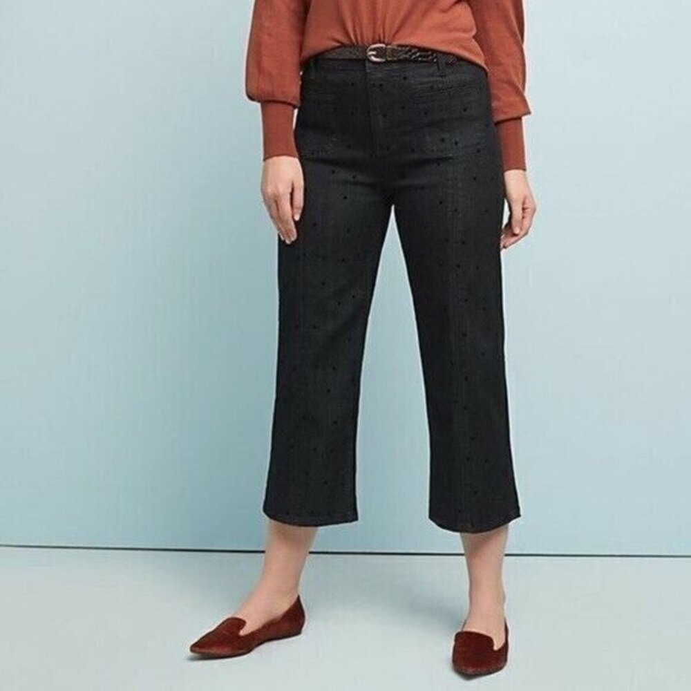 Pilcro and The Letterpress High Rise Wide Leg Polka Dot Jeans